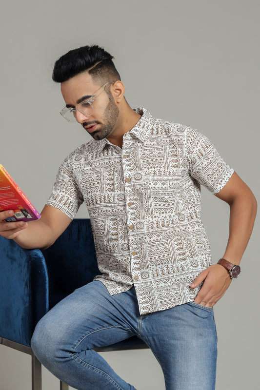 COTTON BLOCK PRINTED HALF SLEEVE SHIRT