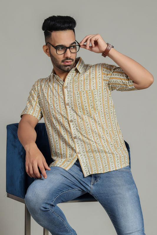COTTON BLOCK PRINTED HALF SLEEVE SHIRT