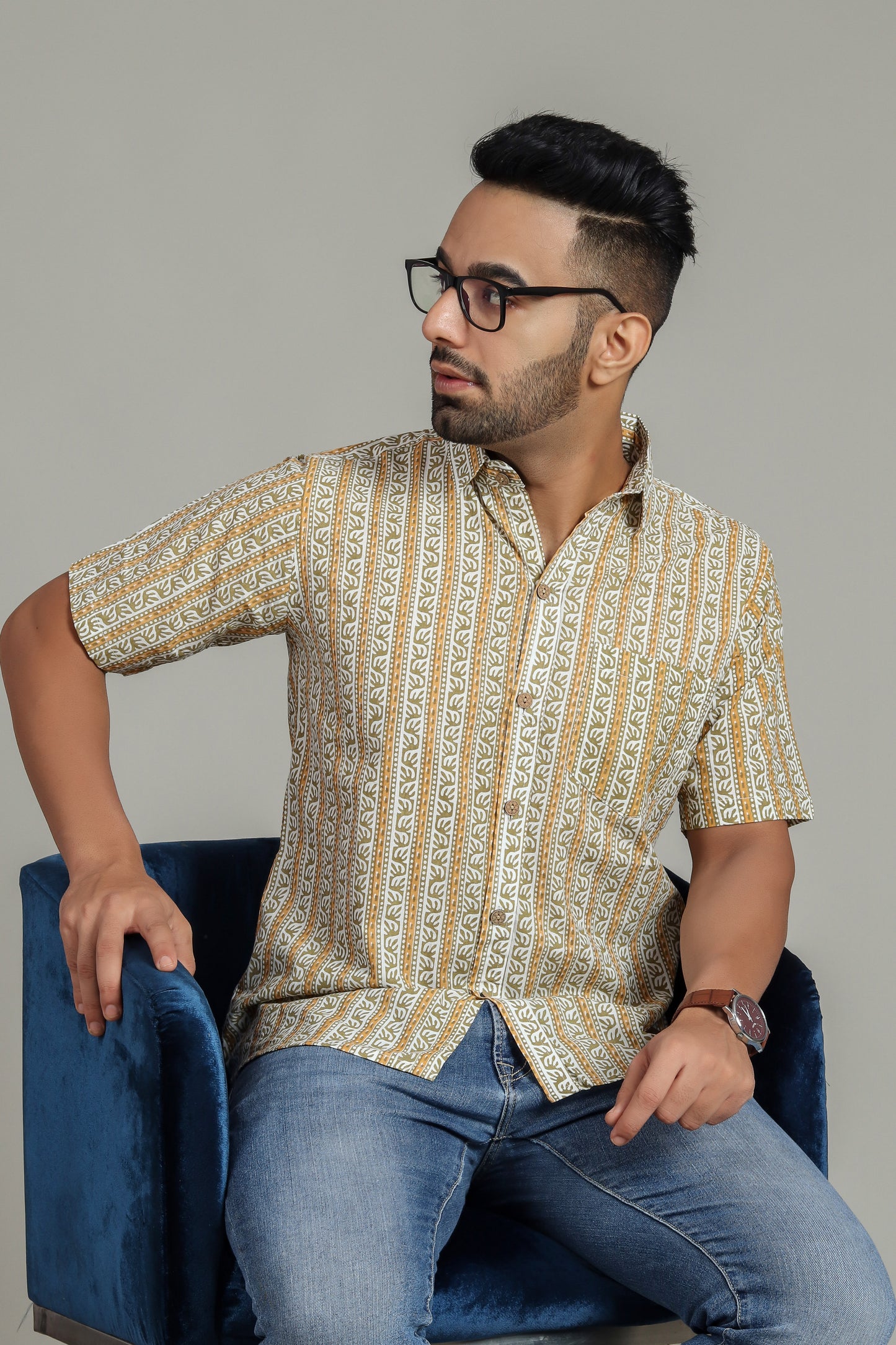 COTTON BLOCK PRINTED HALF SLEEVE SHIRT