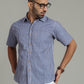 Blue Checks Cotton Block Printed Half Sleeves Shirt
