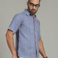 Blue Checks Cotton Block Printed Half Sleeves Shirt