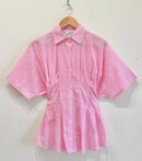 Pink Striped Pleated Cotton Shirt