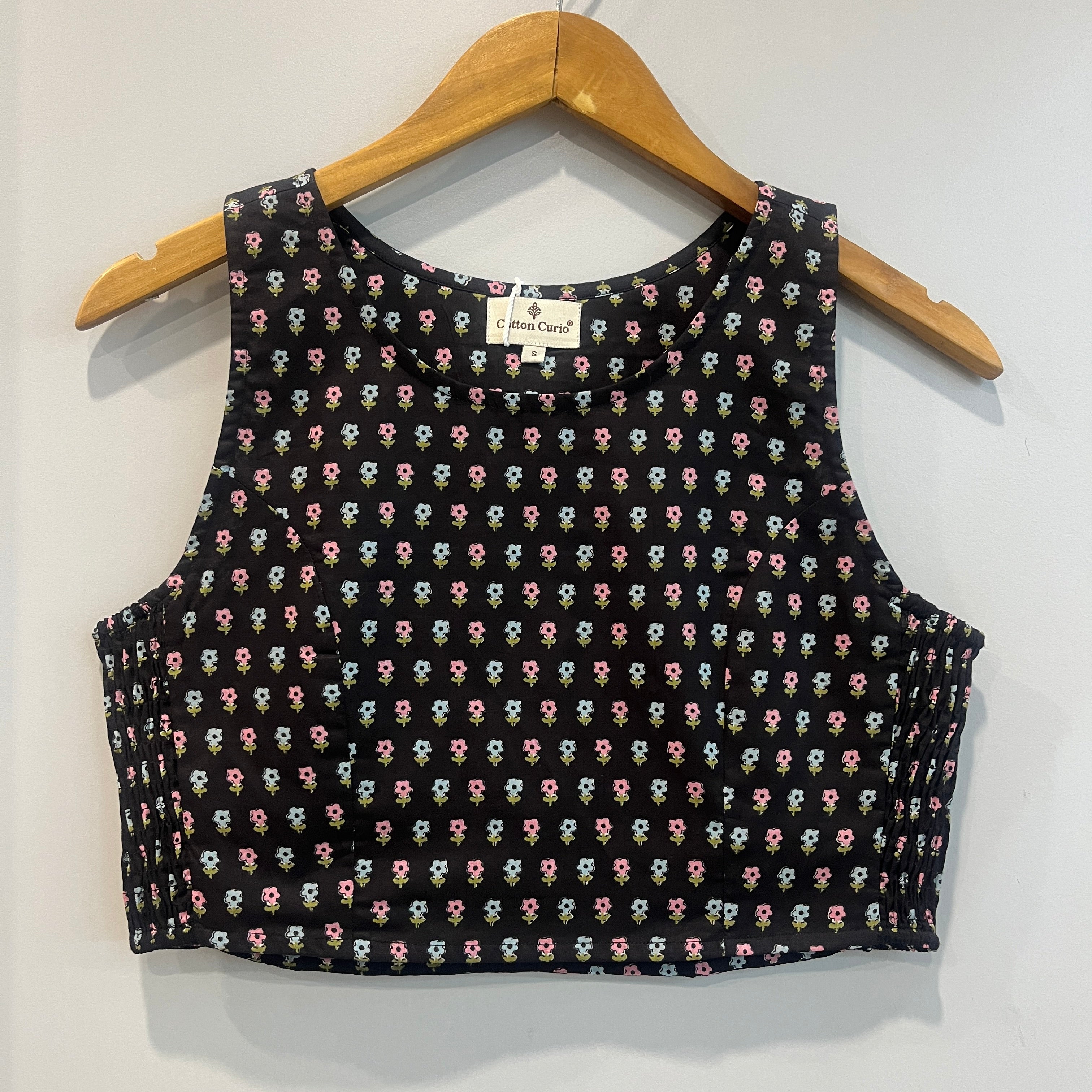 Black with Ditsy Floral Cotton Crop Top