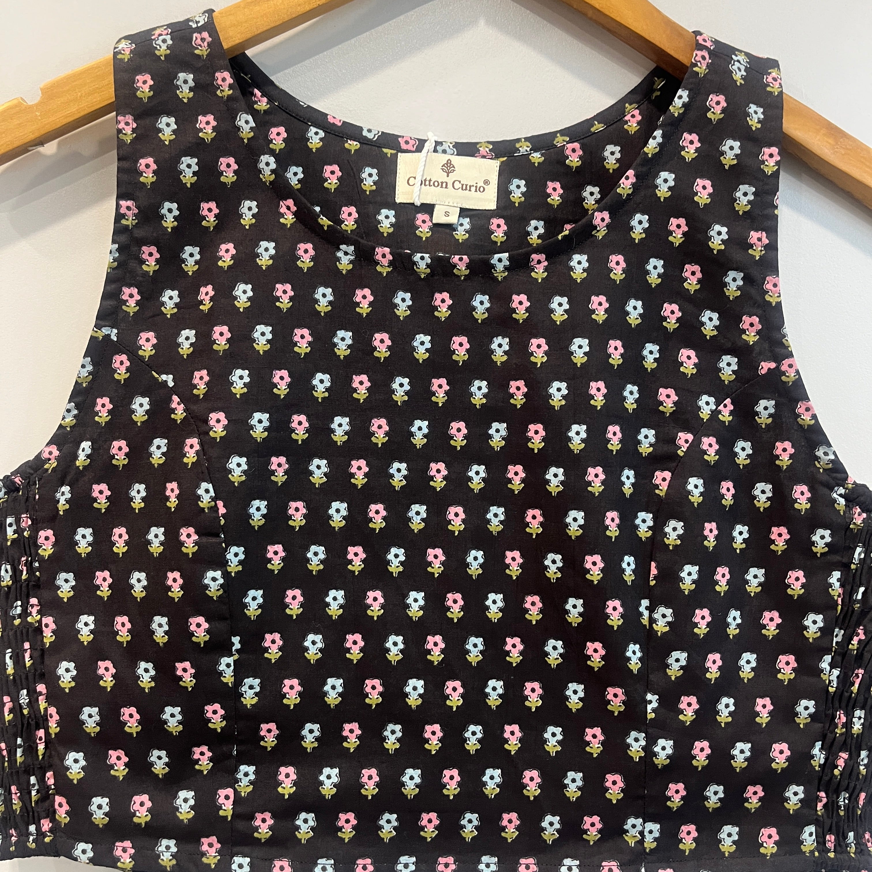 Black with Ditsy Floral Cotton Crop Top