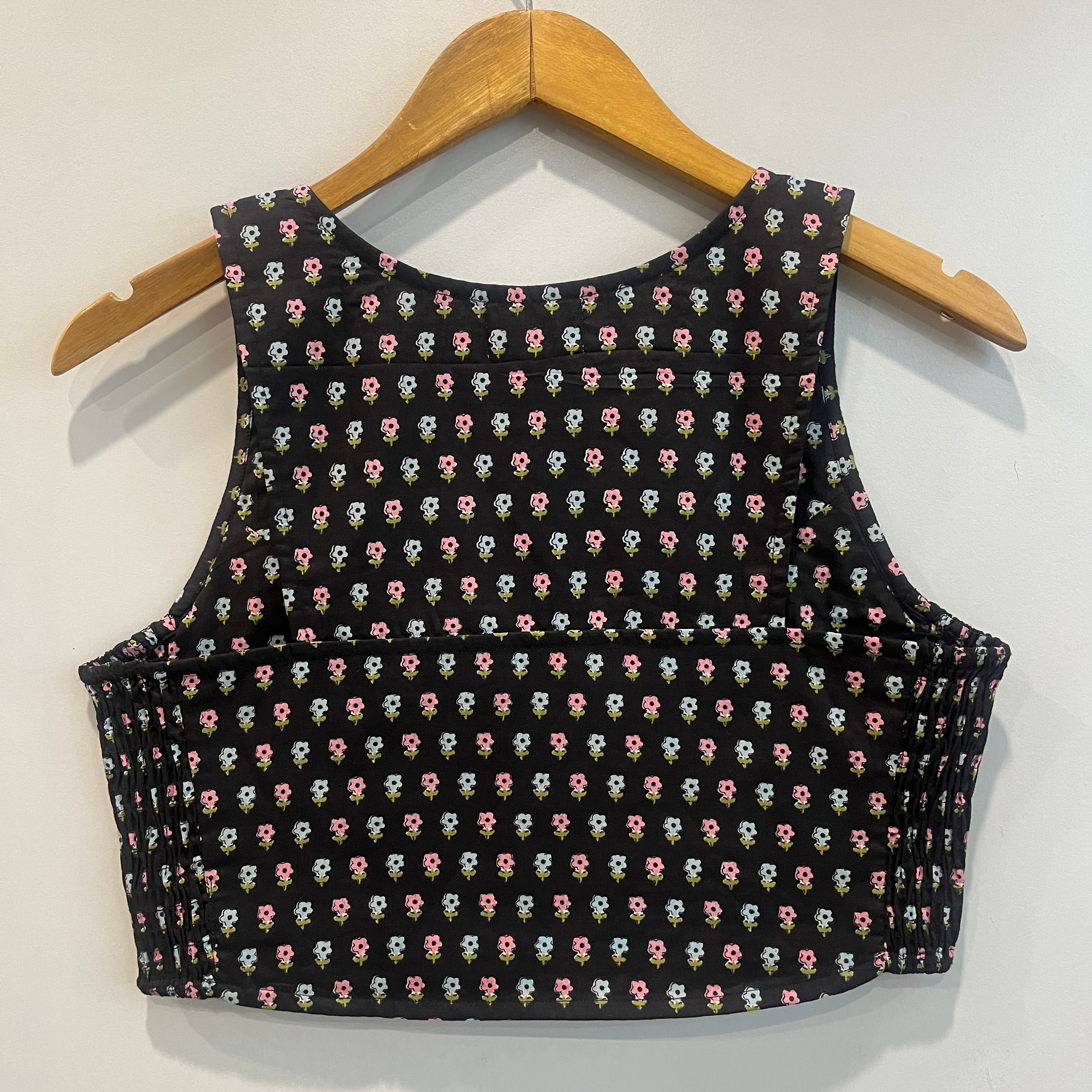 Black with Ditsy Floral Cotton Crop Top