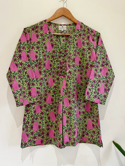 Block Printed Cotton Short Kurti