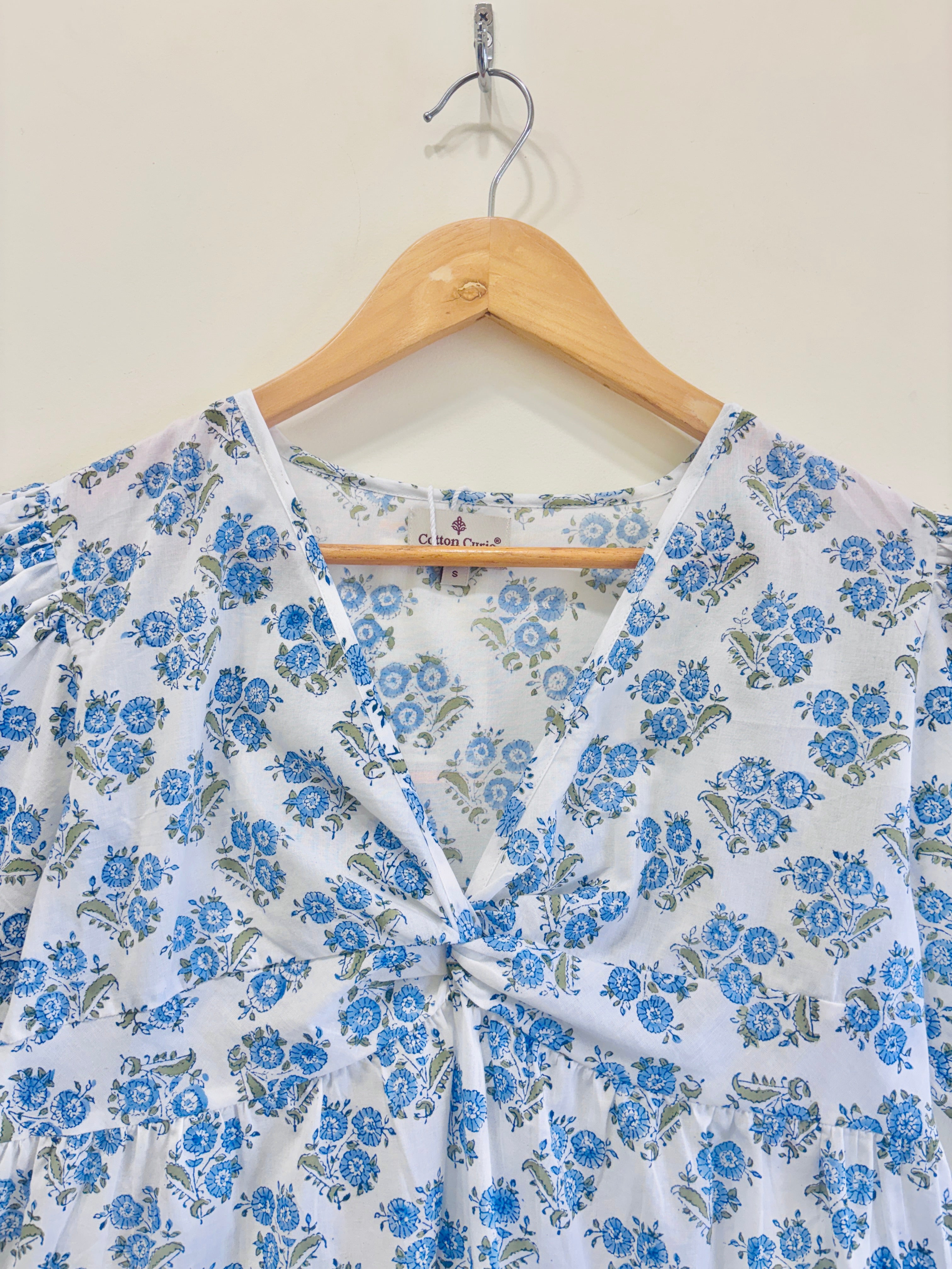 Summer Sky Floral Cotton Short Top
