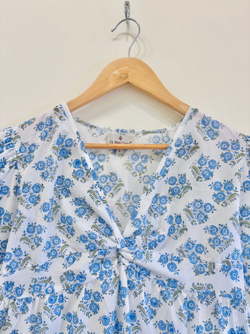 Summer Sky Floral Cotton Short Top