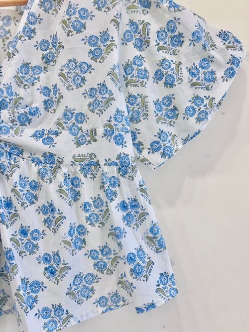Summer Sky Floral Cotton Short Top
