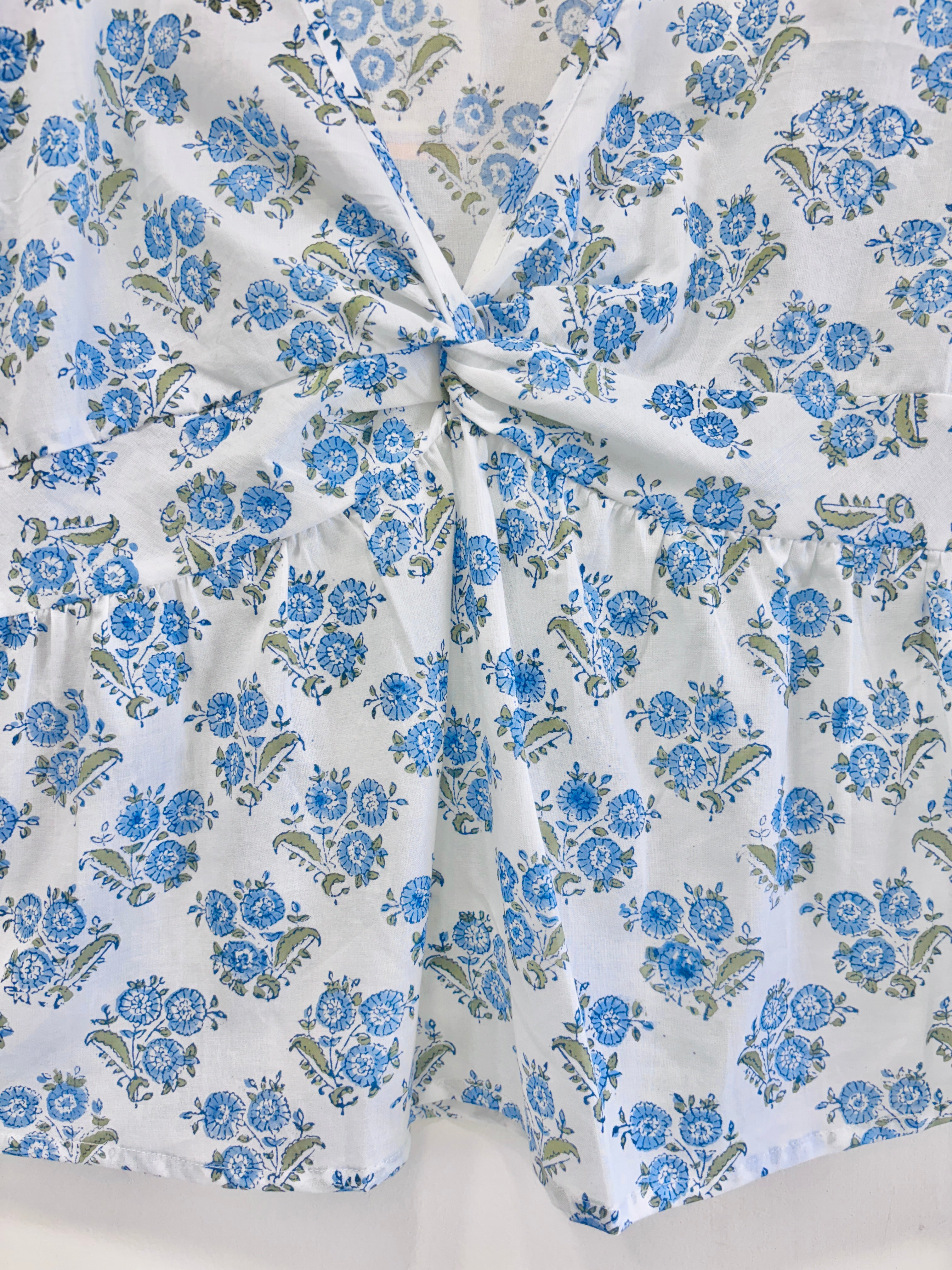 Summer Sky Floral Cotton Short Top