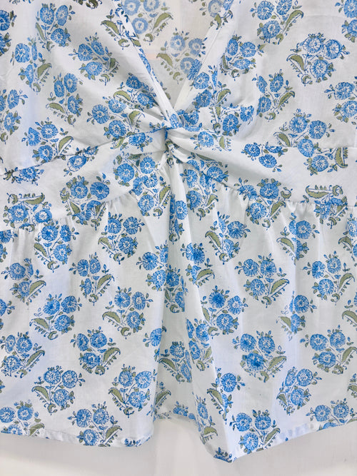 Summer Sky Floral Cotton Short Top