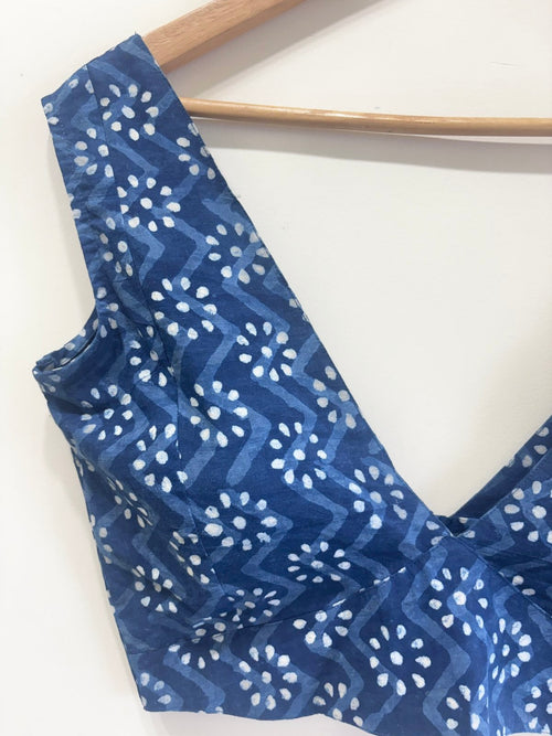 Printed V-Neck Padded Cotton Blouse