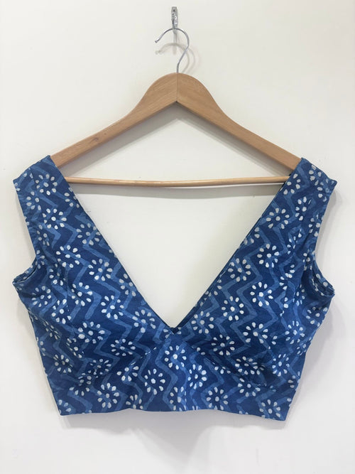 Printed V-Neck Padded Cotton Blouse
