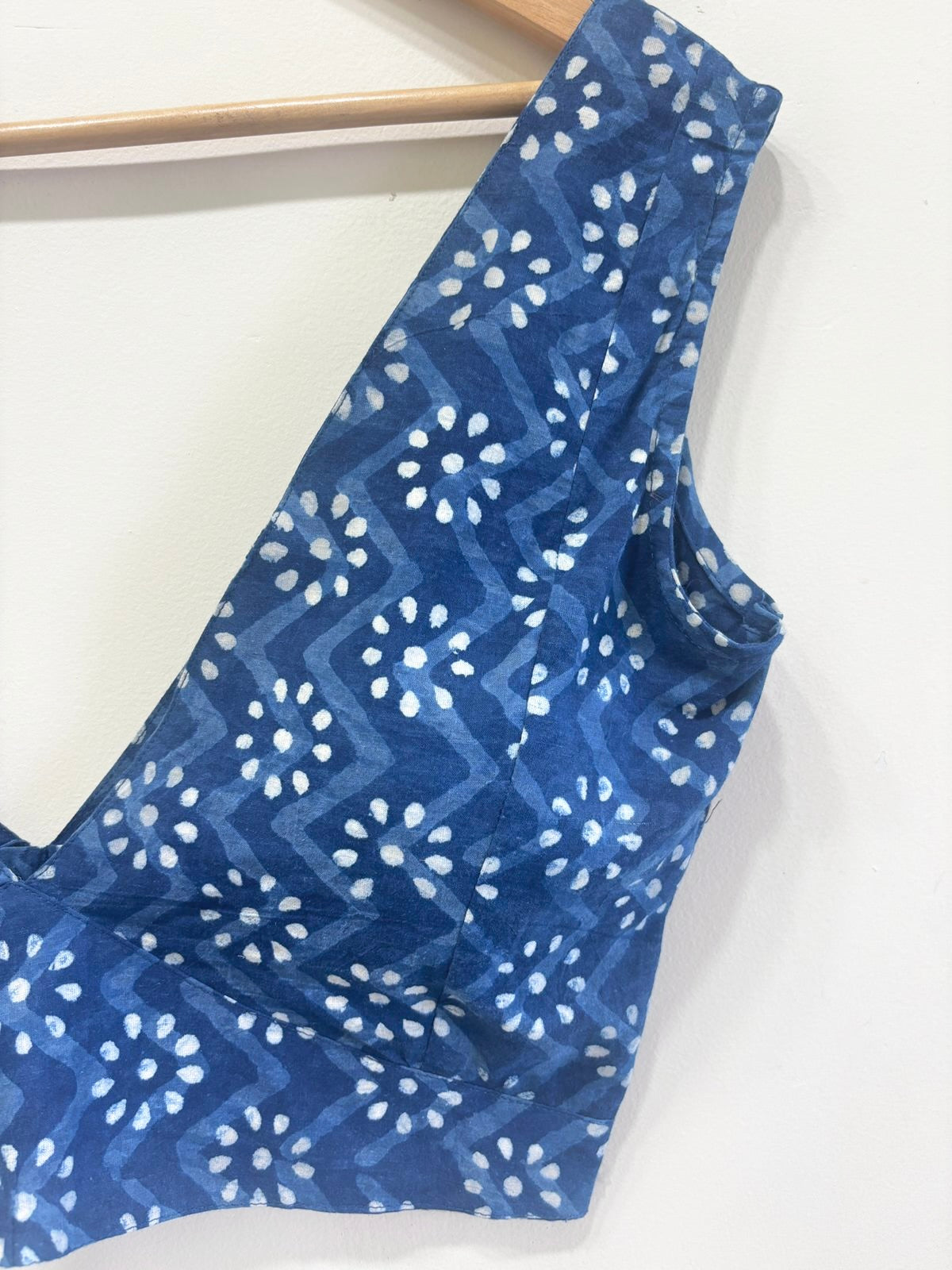 Printed V-Neck Padded Cotton Blouse