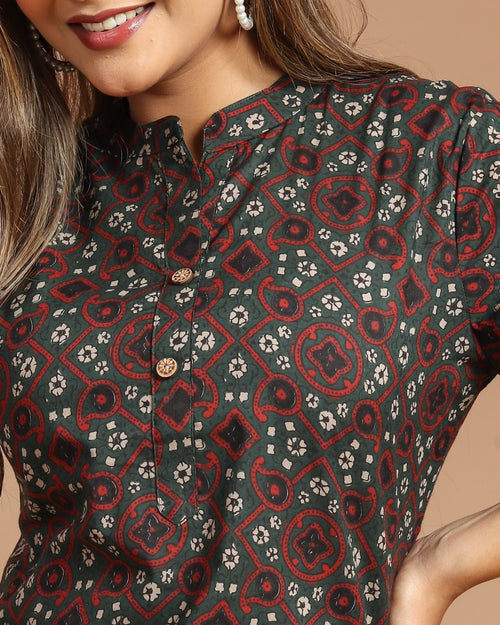 Block Printed Cotton Short Kurti