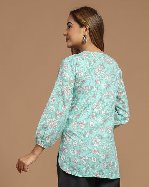Block Printed Cotton Short Kurti