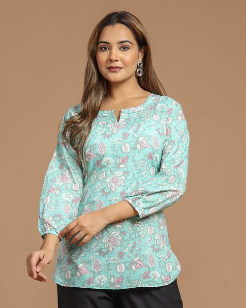 Block Printed Cotton Short Kurti