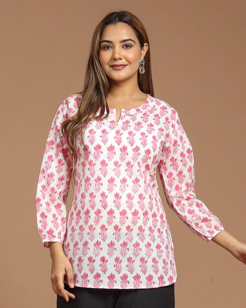 Block Printed Cotton Short Kurti