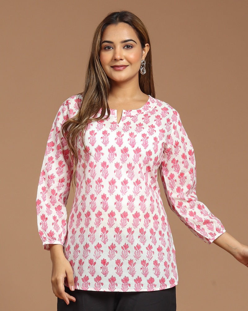 Block Printed Cotton Short Kurti