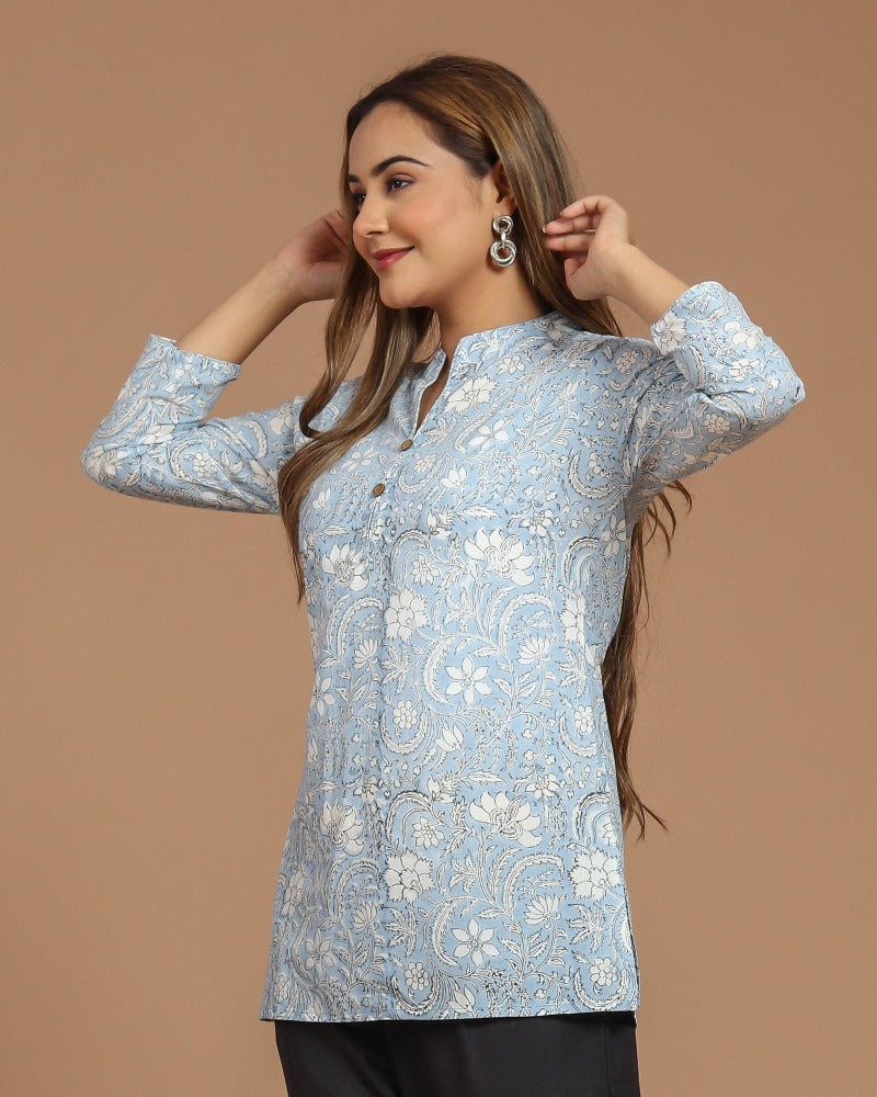 Block Printed Cotton Short Kurti