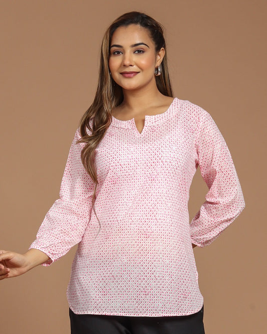 Block Printed Cotton Short Kurti