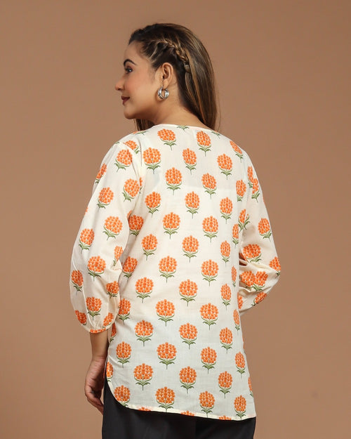 Block Printed Cotton Short Kurti