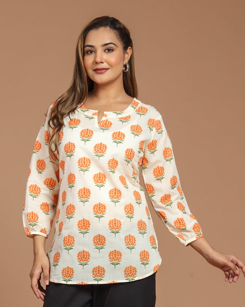 Block Printed Cotton Short Kurti