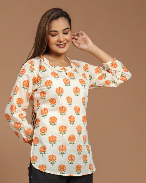 Block Printed Cotton Short Kurti