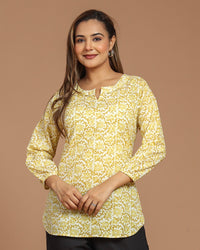 Block Printed Cotton Short Kurti
