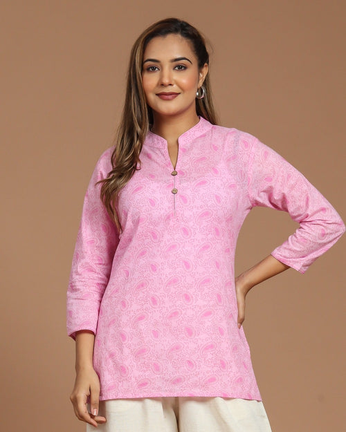 Block Printed Cotton Short Kurti