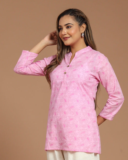 Block Printed Cotton Short Kurti