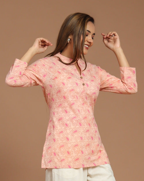 Block Printed Cotton Short Kurti