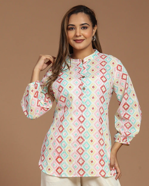 Block Printed Cotton Short Kurti