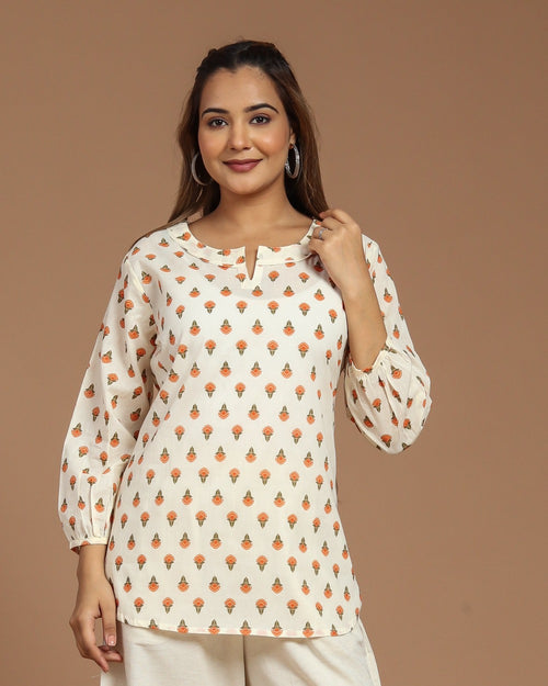 Block Printed Cotton Short Kurti