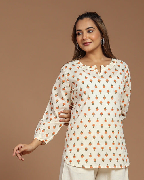 Block Printed Cotton Short Kurti