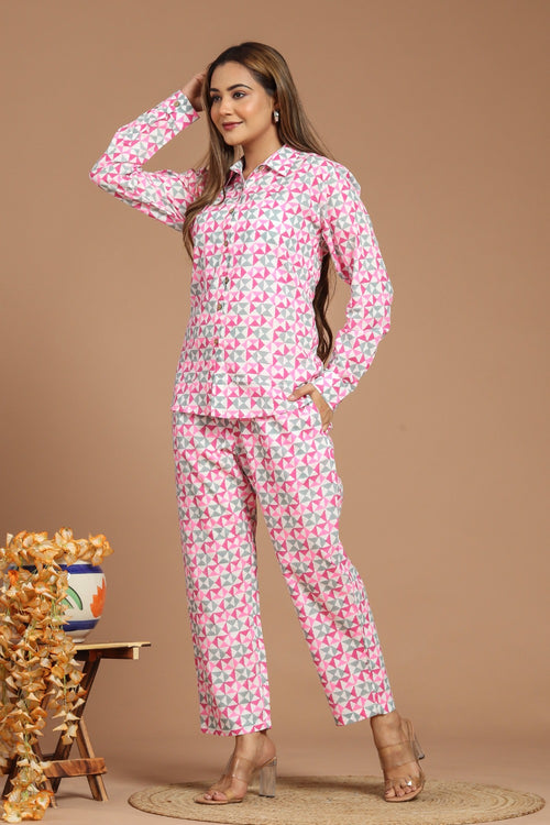 Blush Geometry Cotton Co-Ord Set