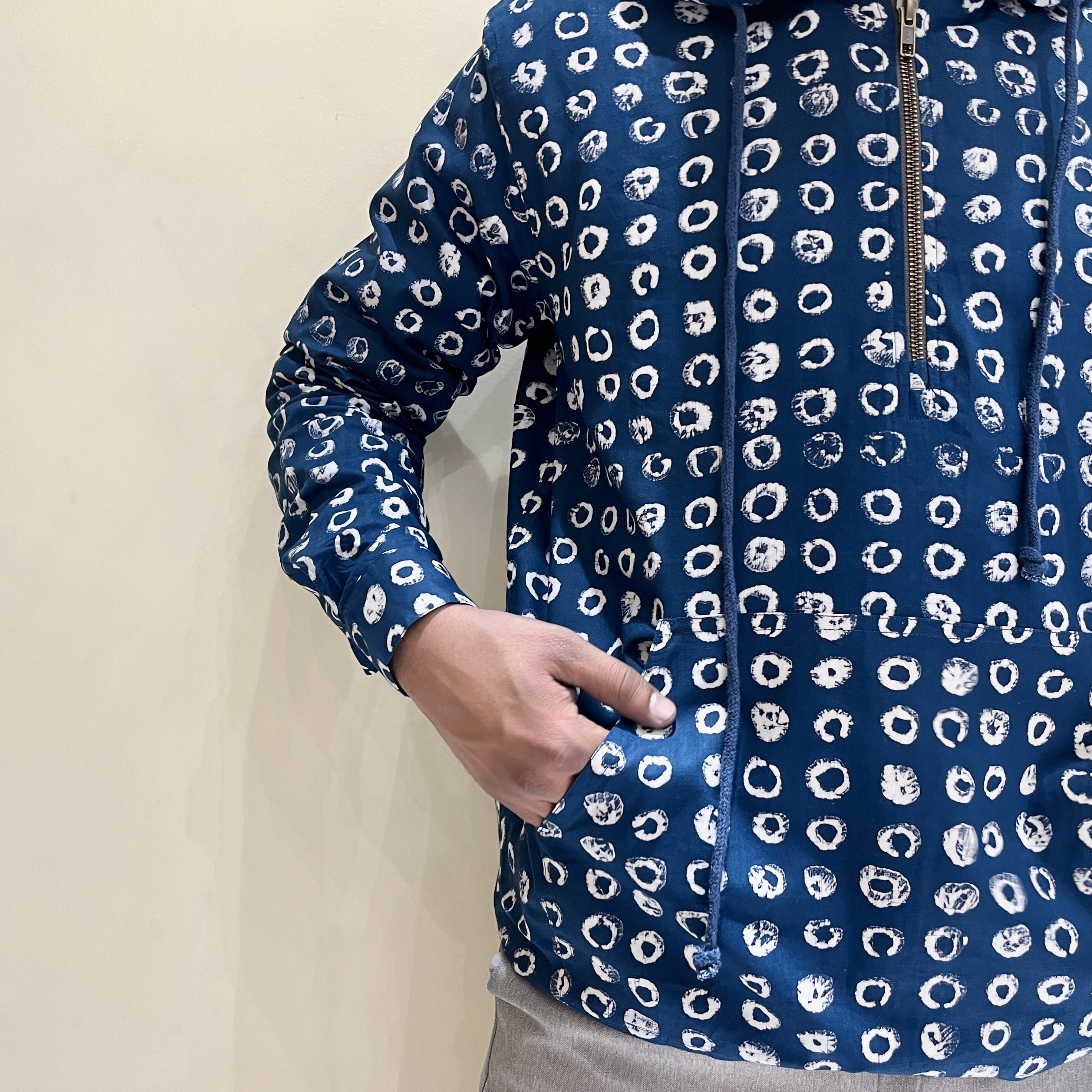 Blue Printed Printed Hoodie