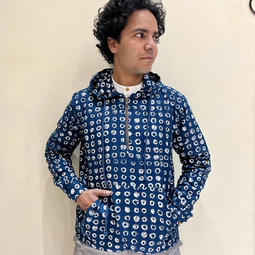 Blue Printed Printed Hoodie