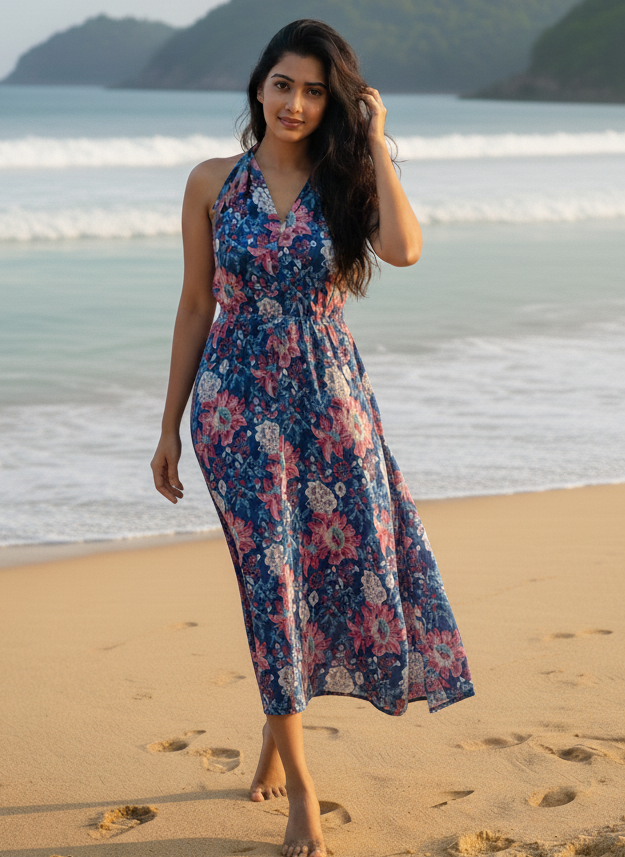 Ocean Petal Halter Dress