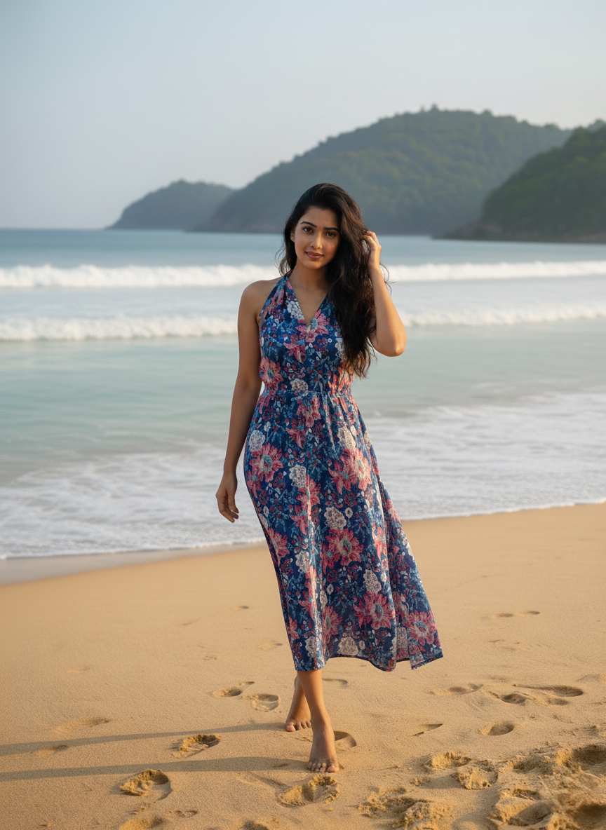 Ocean Petal Halter Dress