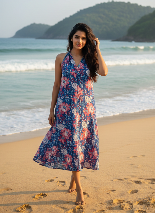 Ocean Petal Halter Dress