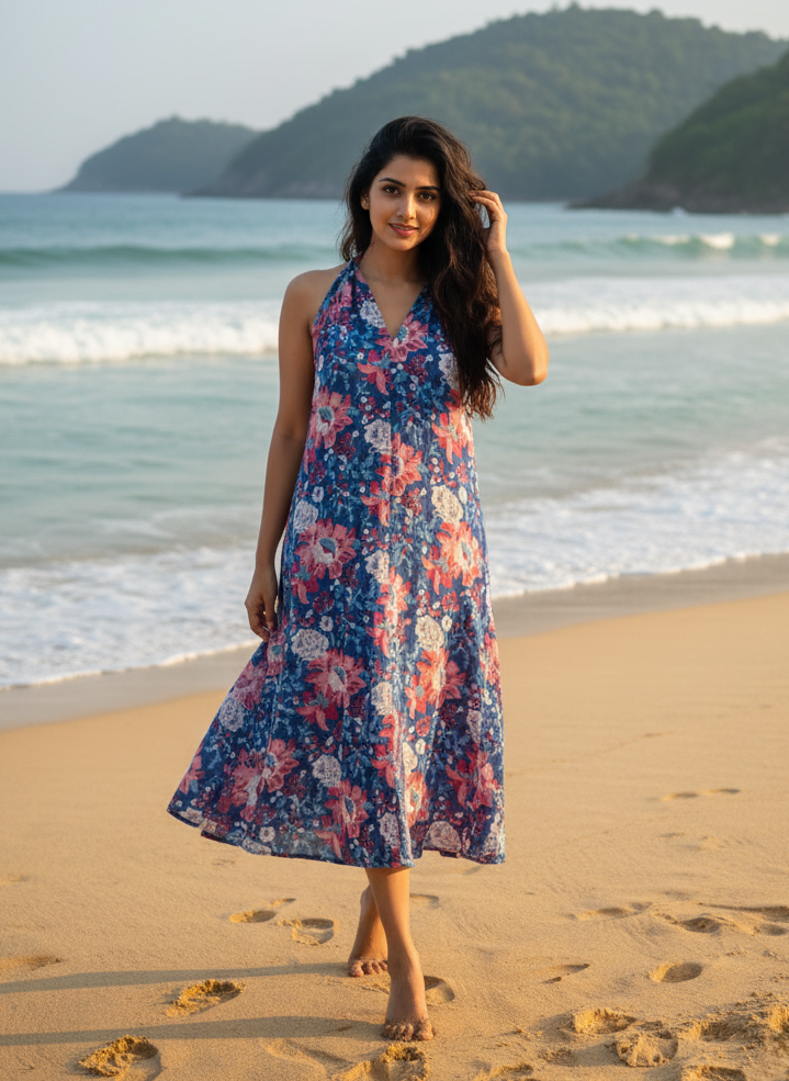 Ocean Petal Halter Dress