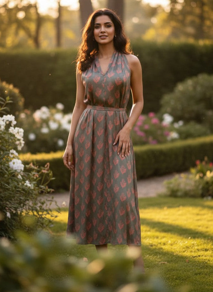 Olive Mirage Satin Dress