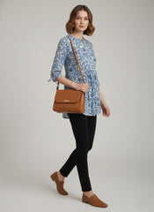 Blue Leafy Block Print Cotton Top