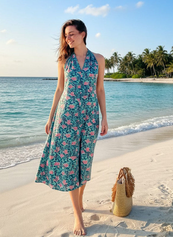 Tropical Breeze Halter Dress