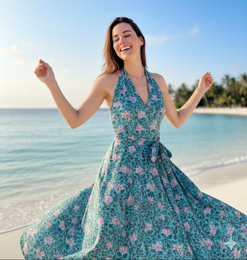 Tropical Breeze Halter Dress
