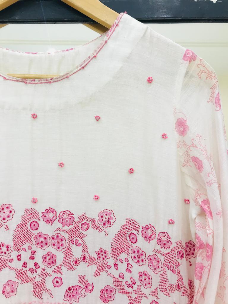 'Chanderi Silk' Pink Bloom Printed Dress - Limited Edition