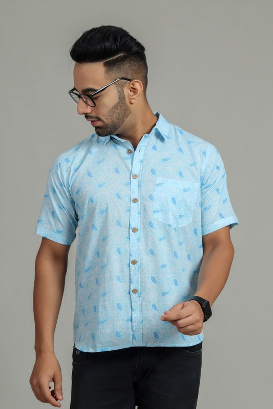 COTTON BLOCK PRINTED HALF SLEEVE SHIRT