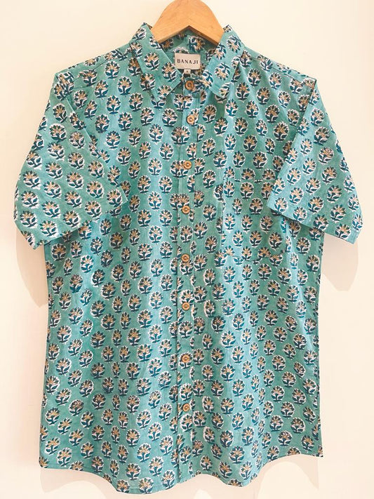 COTTON BLOCK PRINTED HALF SLEEVE SHIRT