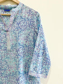 Icy Blue Printed Cotton Silk Kurta